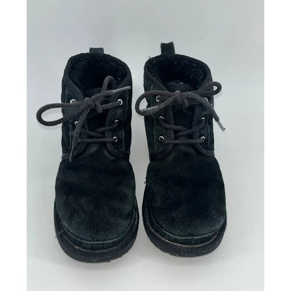 UGG Australia Kids Black Suede Leather‎ Lace Up Ankle Boots Size 5 Neumel ll